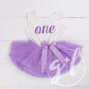 1st Birthday Outfit Purple Script "ONE" on Purple Polka Dot Sleeveless Dress