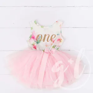 1st Birthday Sleeveless Pink Floral Dress *Dev*
