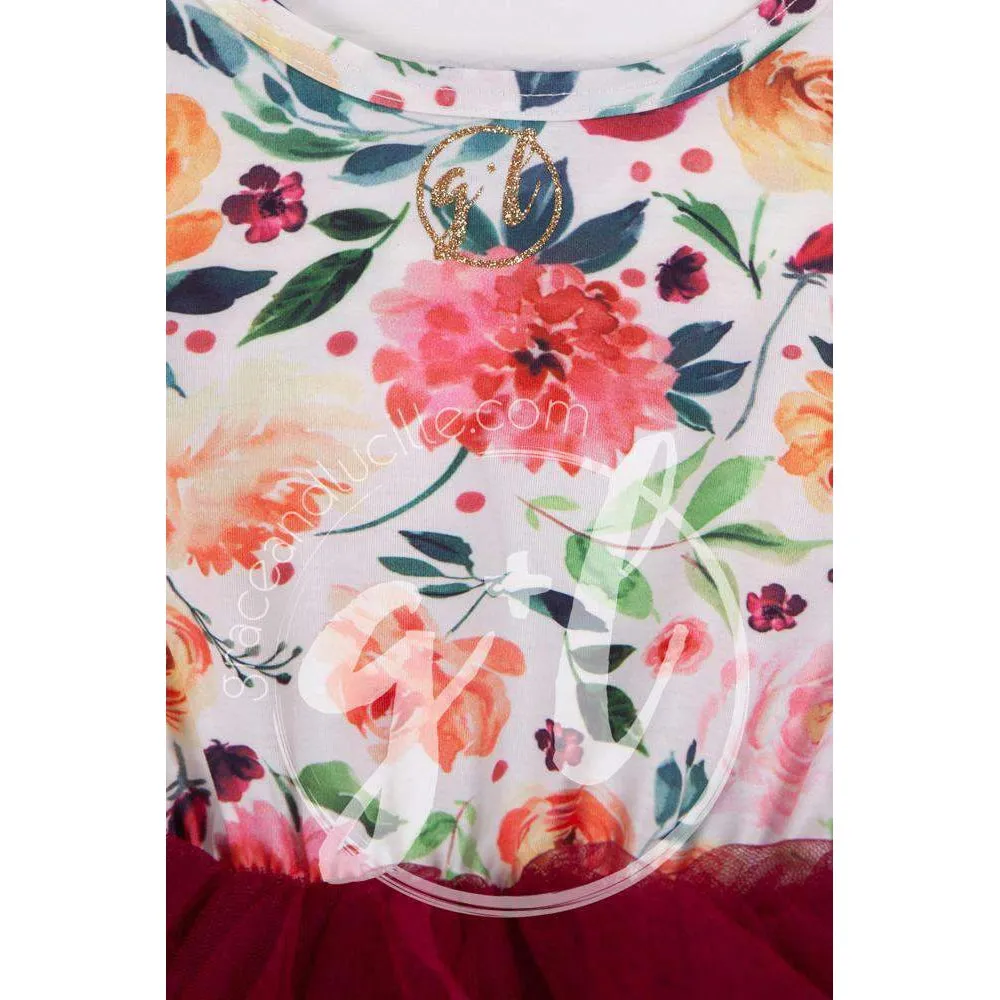 2nd Birthday Dress pumpkin Gold "TWO" Fall Floral Long Sleeve Dress Combo with Pink Party Hat