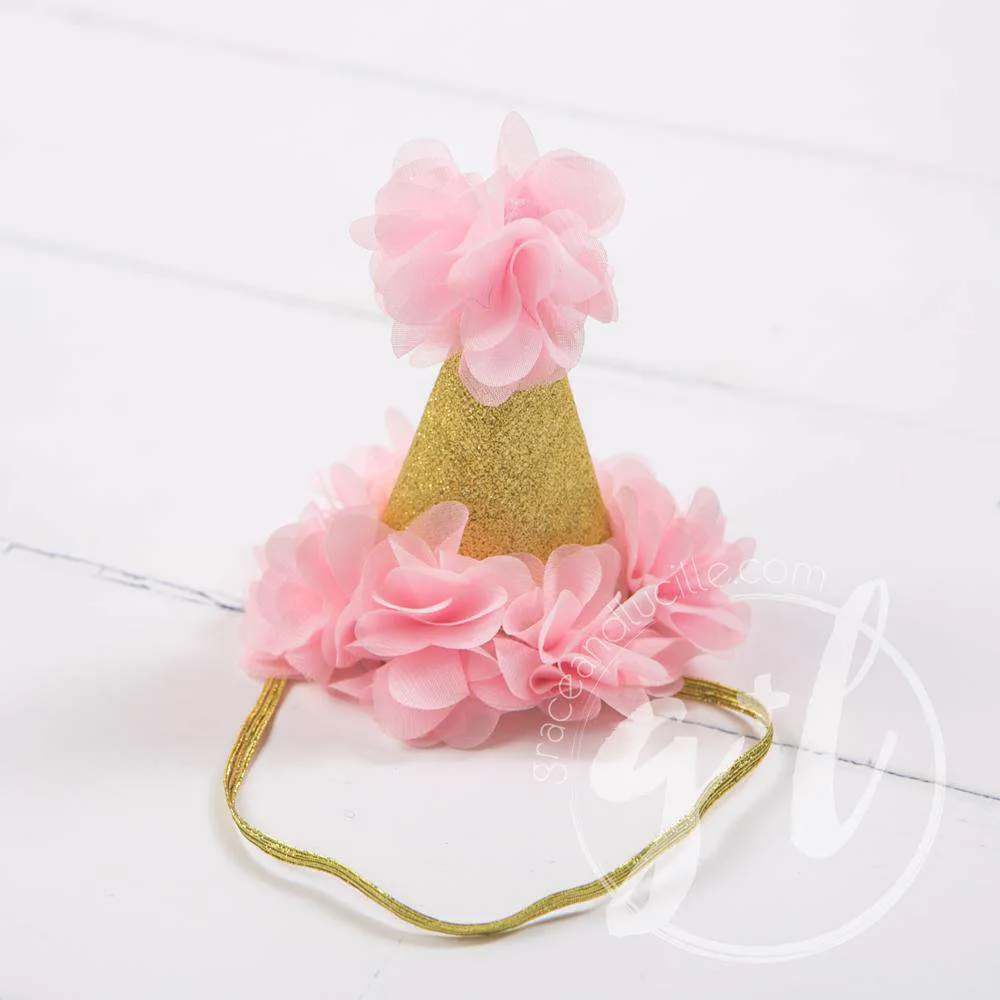 2nd Birthday Outfit Gold Script "TWO" Pink Polka Dot Long Sleeve Tutu Dress & Pink Party Hat