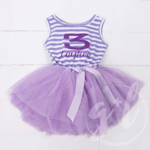 3rd Birthday Dress Purple Sport Jersey-style Name and Number "3" Purple Striped LONG Sleeve