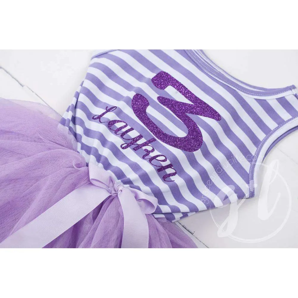 3rd Birthday Dress Purple Sport Jersey-style Name and Number "3" Purple Striped LONG Sleeve
