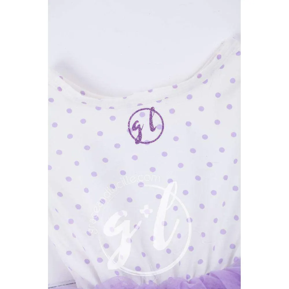 3rd Birthday Outfit "THREE" Silver Crown Purple Polka Dot Long Sleeve Dress & Purple /Silver Party Hat