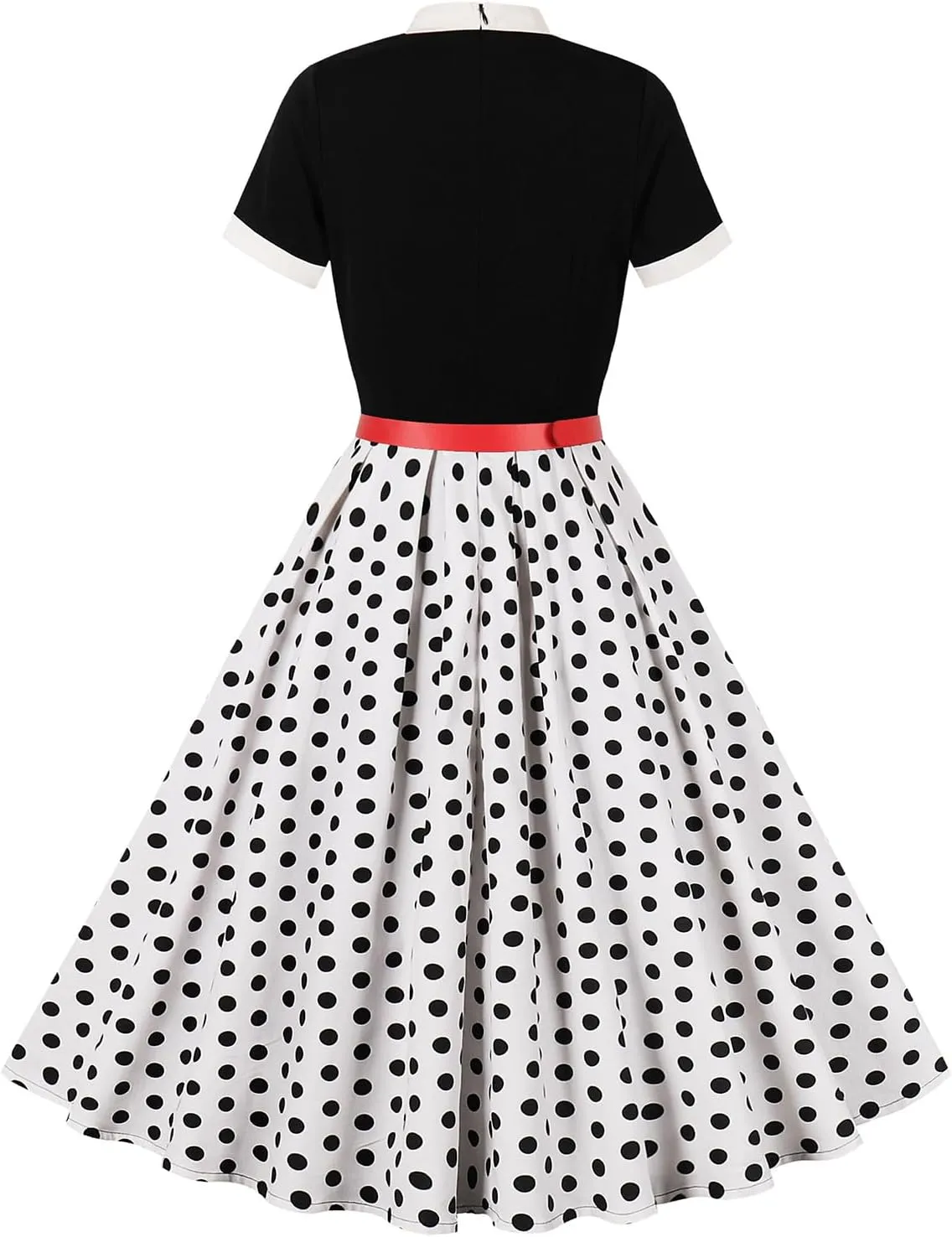 50s Style Dresses for Women Vintage Short Sleeve Tie Neck Swing Dress Midi Prom Dress with Belt