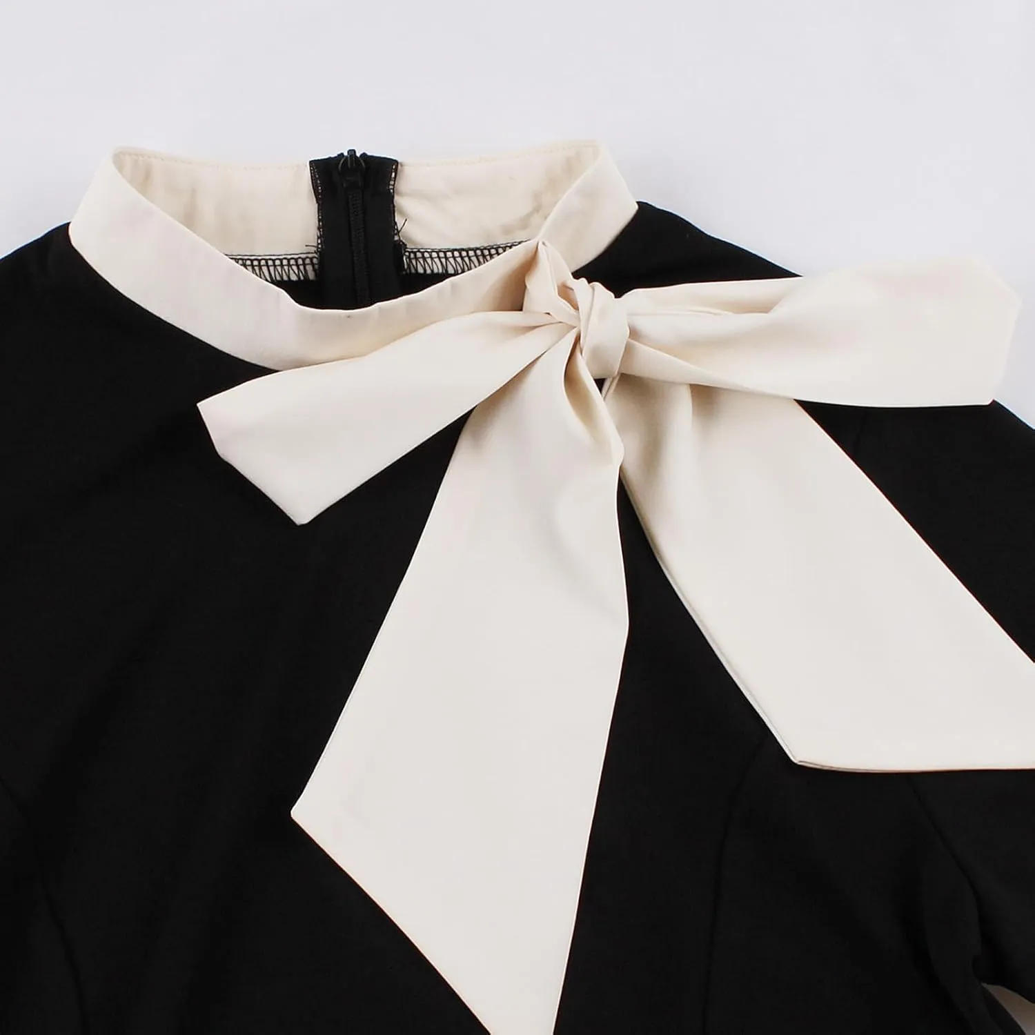 50s Style Dresses for Women Vintage Short Sleeve Tie Neck Swing Dress Midi Prom Dress with Belt