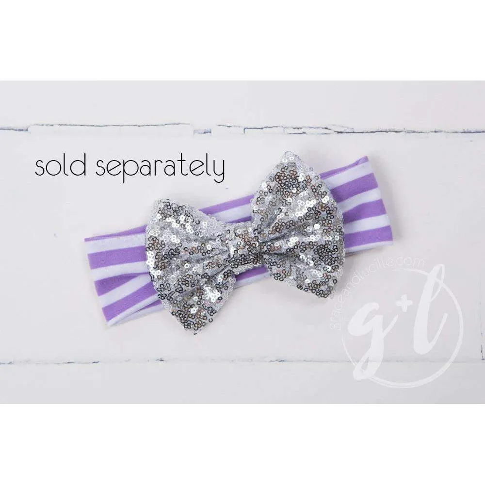 5th Birthday Dress Purple Script "FIVE" Purple Striped Long Sleeves