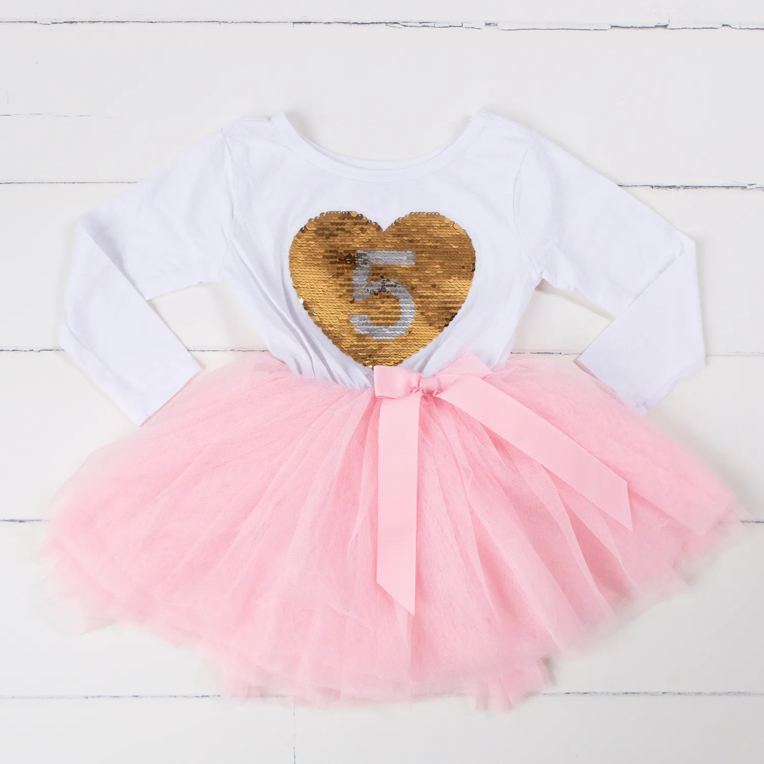 5th Birthday Outfit with FLIP Sequin Heart of Gold numeric FIVE heart