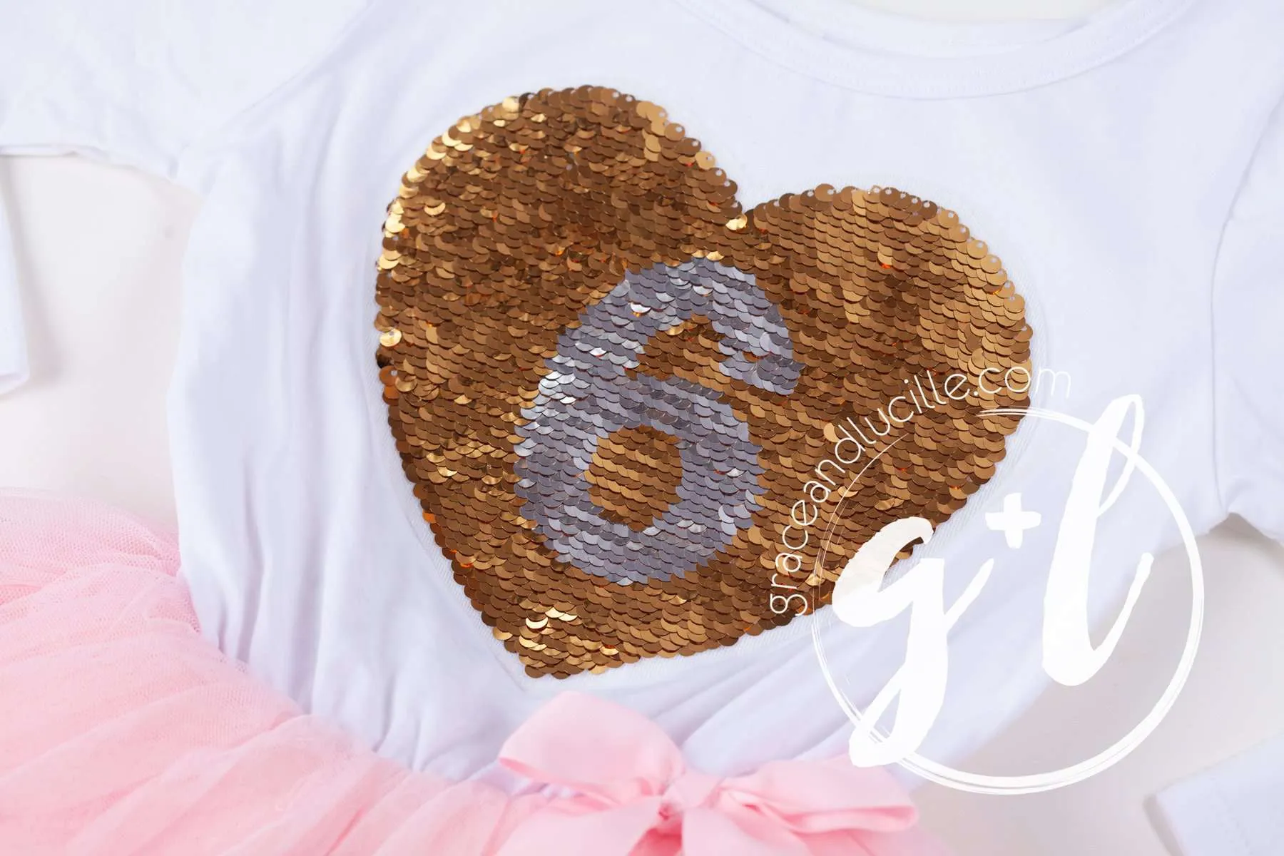 6th Birthday Outfit with FLIP Sequin Heart of Gold numeric SIX heart