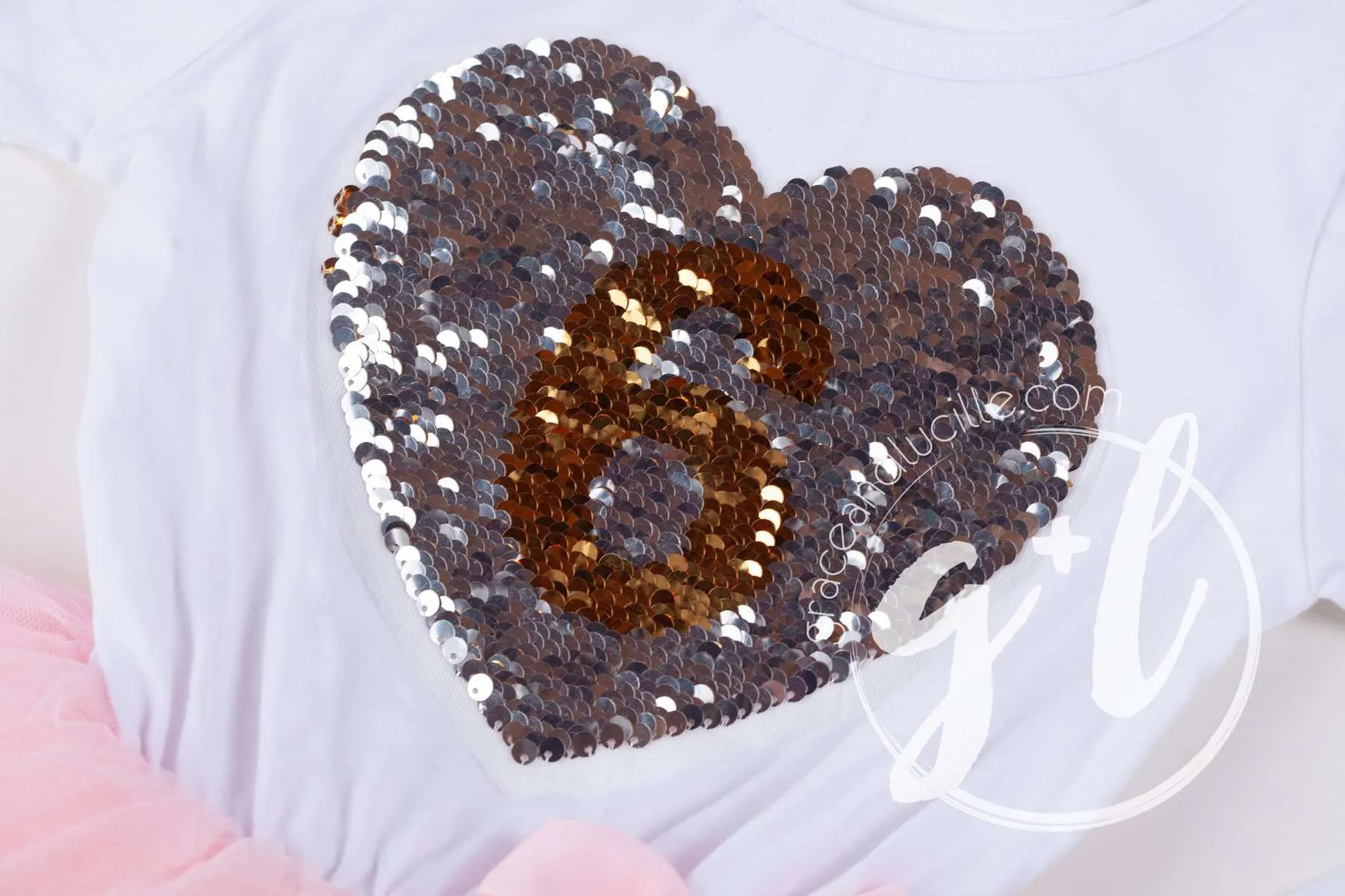 6th Birthday Outfit with FLIP Sequin Heart of Gold numeric SIX heart