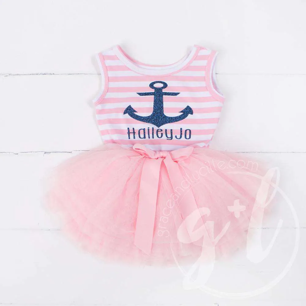 Anchors Away Personalized Dress Blue Anchor Pink Striped