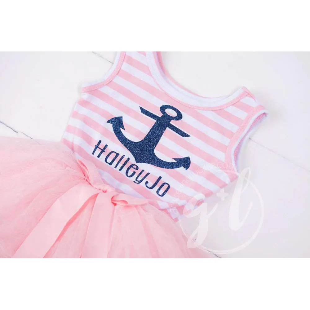 Anchors Away Personalized Dress Blue Anchor Pink Striped