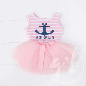 Anchors Away Personalized Dress Blue Anchor Pink Striped
