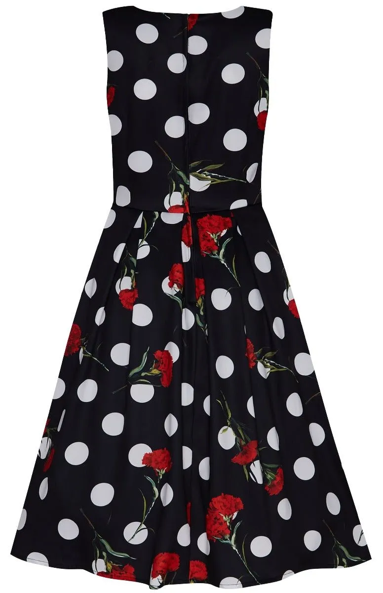 Annie Black Retro Swing Dress with White & Red Roses