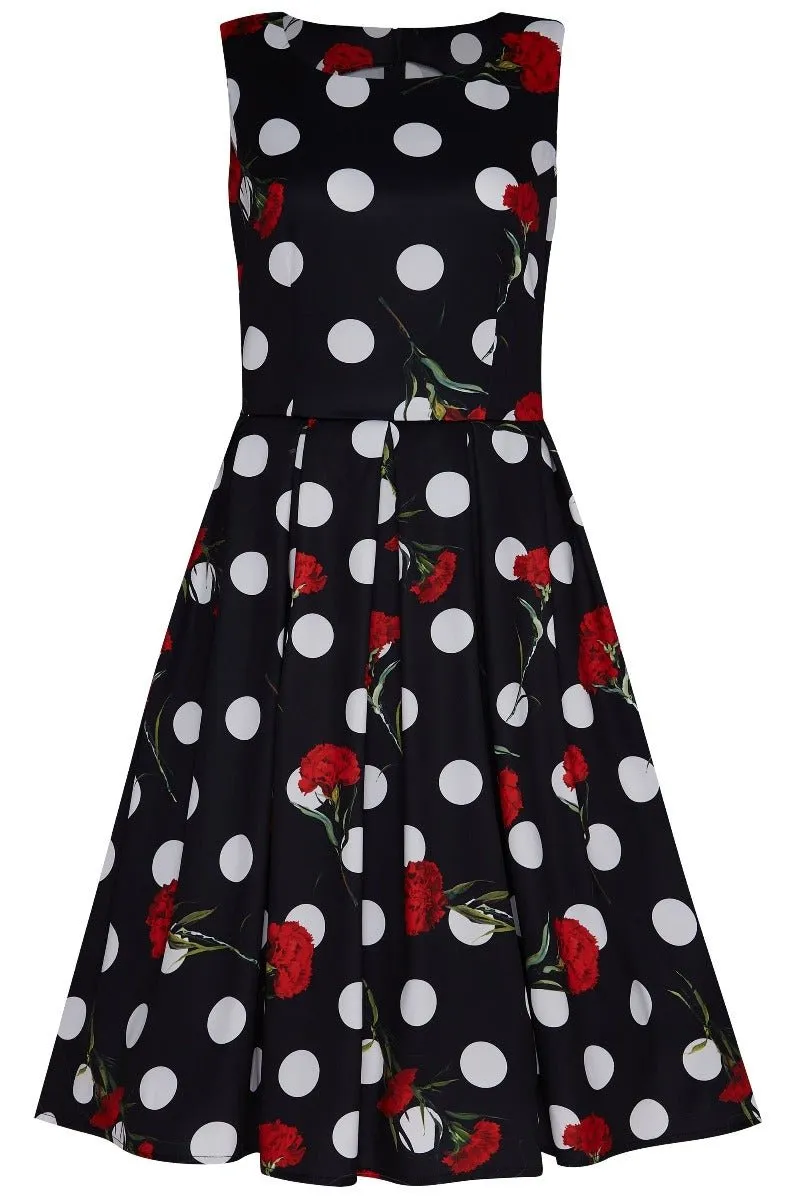 Annie Black Retro Swing Dress with White & Red Roses