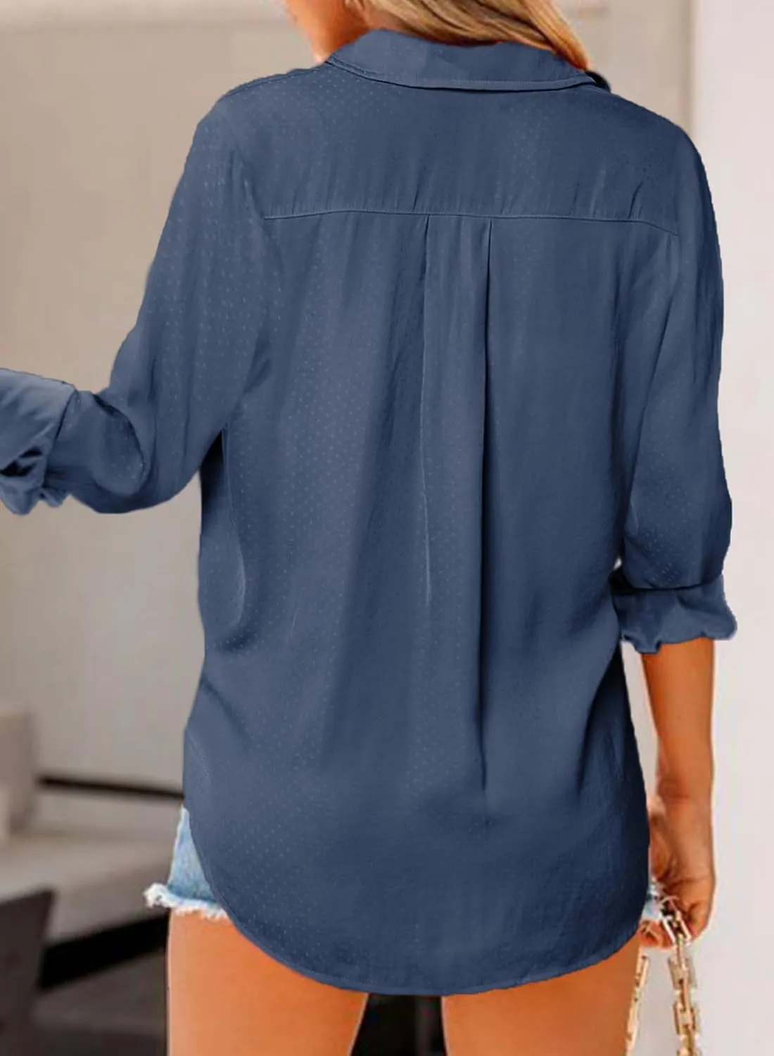 Astylish Women 2024 Casual Long Sleeve Silk Shirts V Neck Elegant Button Down Polka Dots Blouse