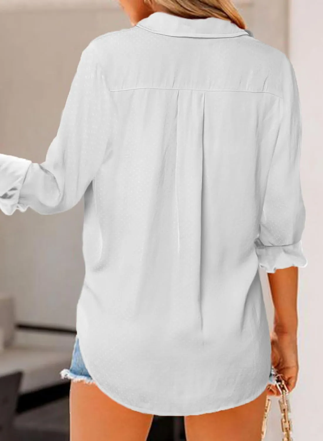 Astylish Women 2024 Casual Long Sleeve Silk Shirts V Neck Elegant Button Down Polka Dots Blouse