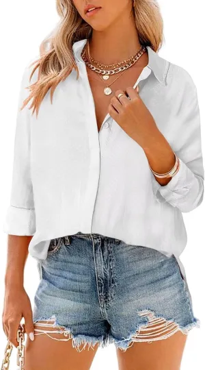 Astylish Women 2024 Casual Long Sleeve Silk Shirts V Neck Elegant Button Down Polka Dots Blouse