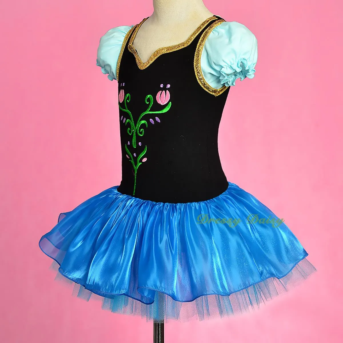 BA059 Princess Anna Tulip Embroidery Ballet Tutus Dancewear Fairy Costume Size 2-7