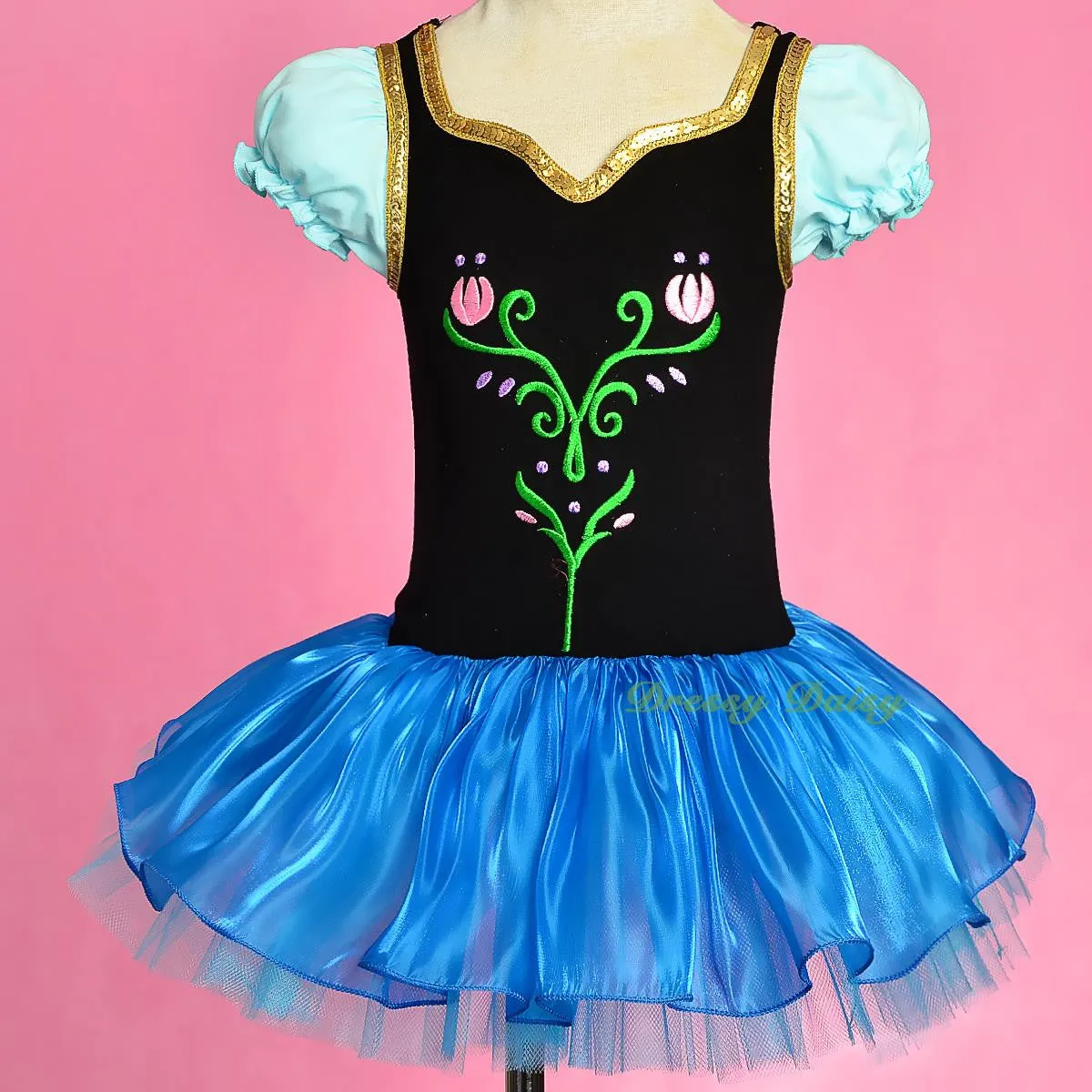BA059 Princess Anna Tulip Embroidery Ballet Tutus Dancewear Fairy Costume Size 2-7