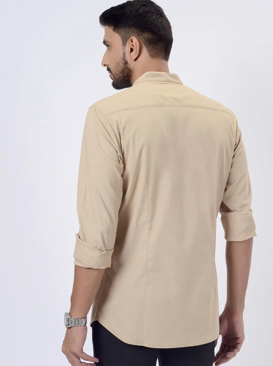 Beige Solid Regular Fit Casual Shirt | JadeBlue