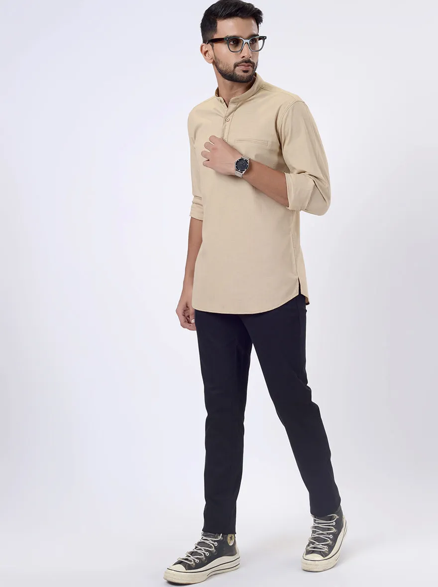 Beige Solid Regular Fit Casual Shirt | JadeBlue