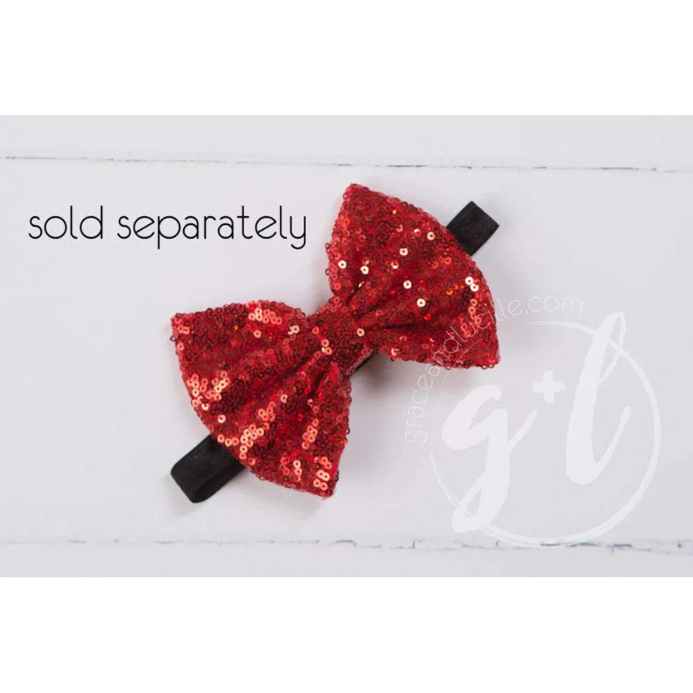 Bejeweled Neck Grand Red Monogram Dress Black Tutu, White Long Sleeves
