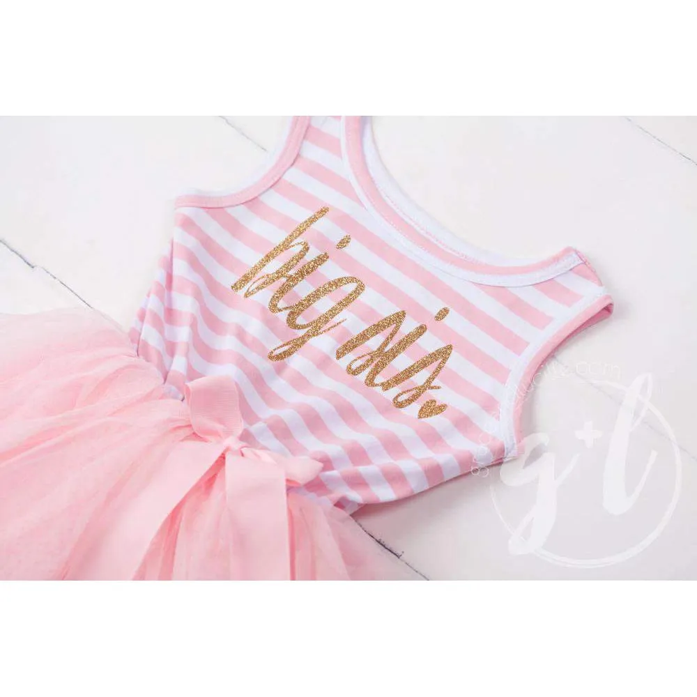 Big Sis Dress Gold Script Pink Striped LONG Sleeves