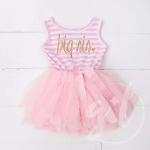 Big Sis Dress Gold Script Pink Striped LONG Sleeves