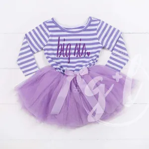 Big Sis Dress Purple Script Purple Striped Long Sleeves