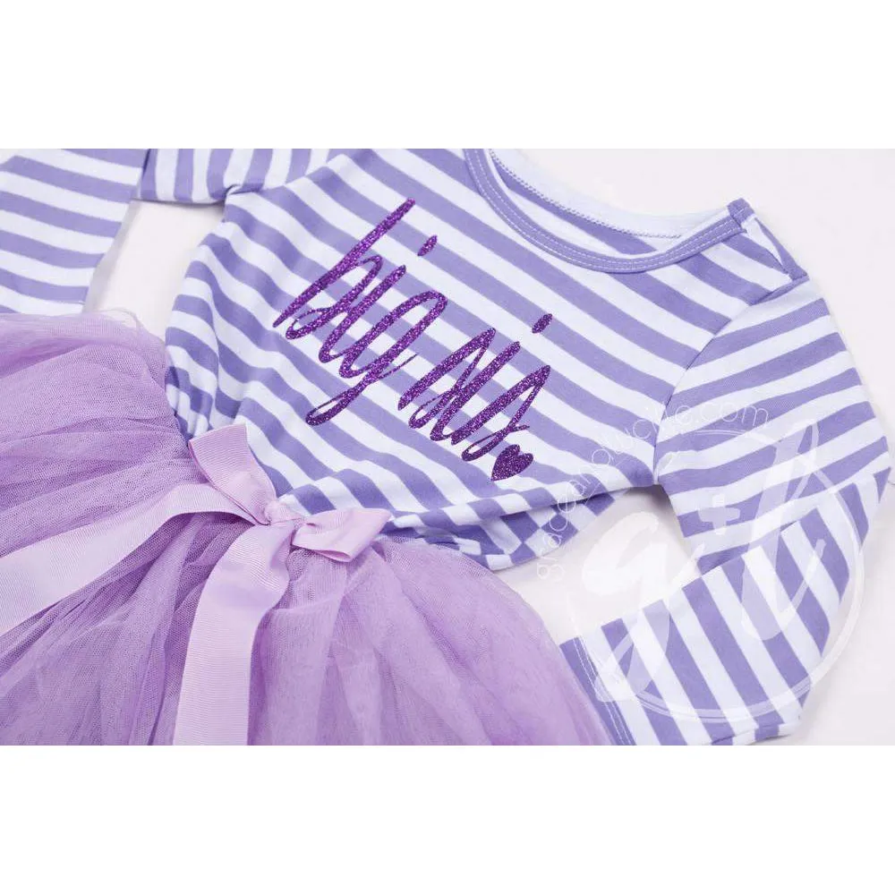 Big Sis Dress Purple Script Purple Striped Long Sleeves
