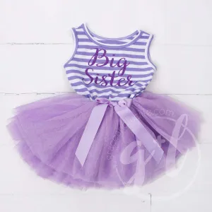 Big Sister Dress Purple Script Purple Striped LONG Sleeve
