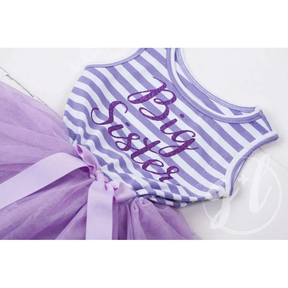 Big Sister Dress Purple Script Purple Striped LONG Sleeve