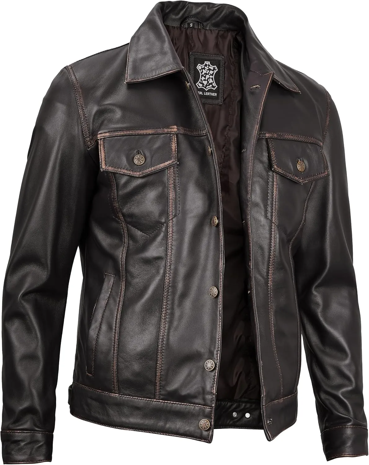 Blingsoul Premium Vintage Leather Jacket Men - Real Lambskin Trucker Mens Leather Jackets