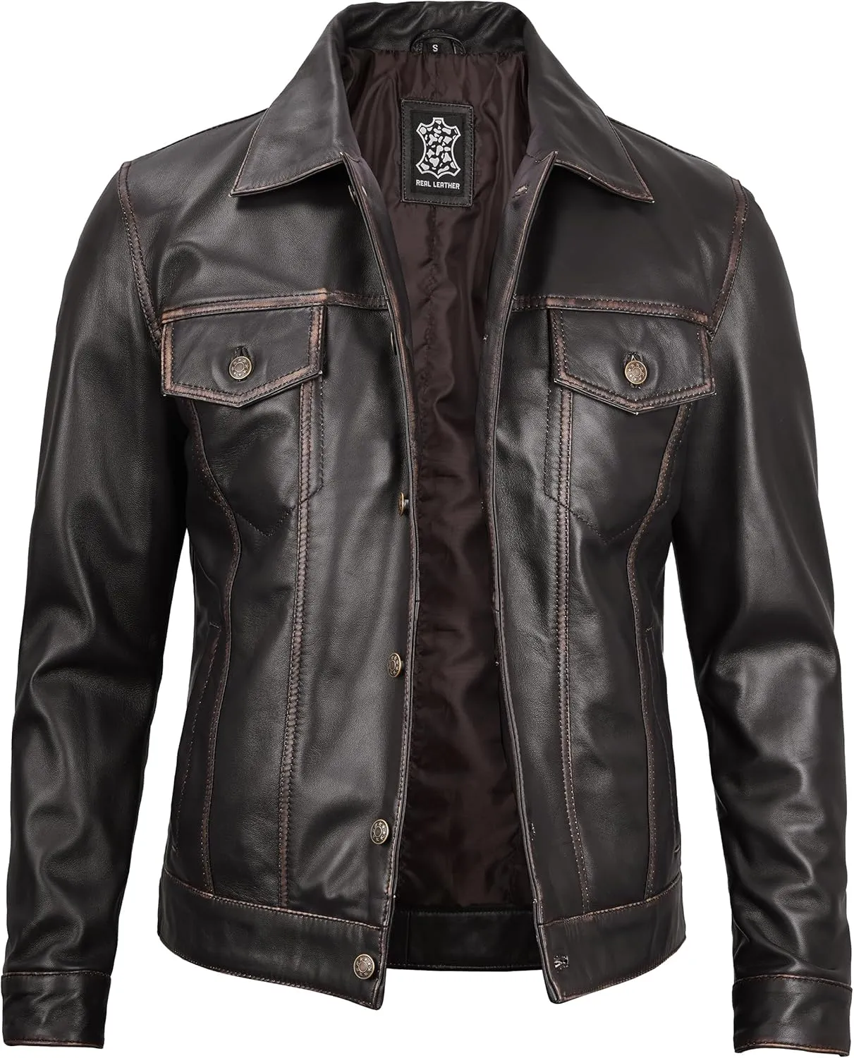 Blingsoul Premium Vintage Leather Jacket Men - Real Lambskin Trucker Mens Leather Jackets