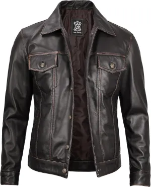 Blingsoul Premium Vintage Leather Jacket Men - Real Lambskin Trucker Mens Leather Jackets