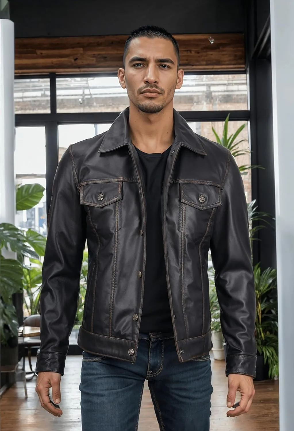 Blingsoul Premium Vintage Leather Jacket Men - Real Lambskin Trucker Mens Leather Jackets
