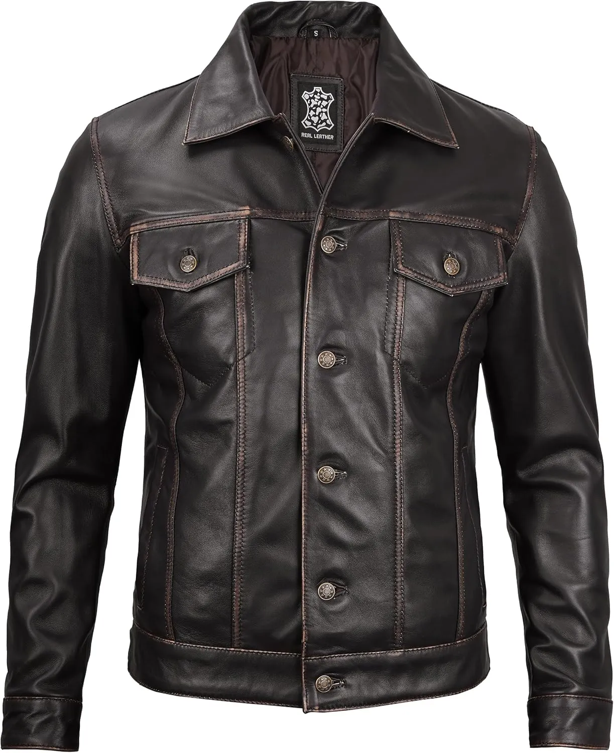 Blingsoul Premium Vintage Leather Jacket Men - Real Lambskin Trucker Mens Leather Jackets