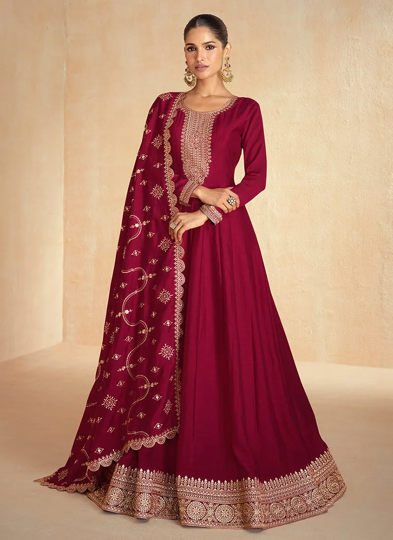 Bridal Red Golden Embroidery Wedding Anarkali Suit