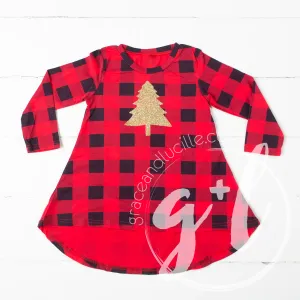 Buffalo Check Christmas Dress- Christmas Tree