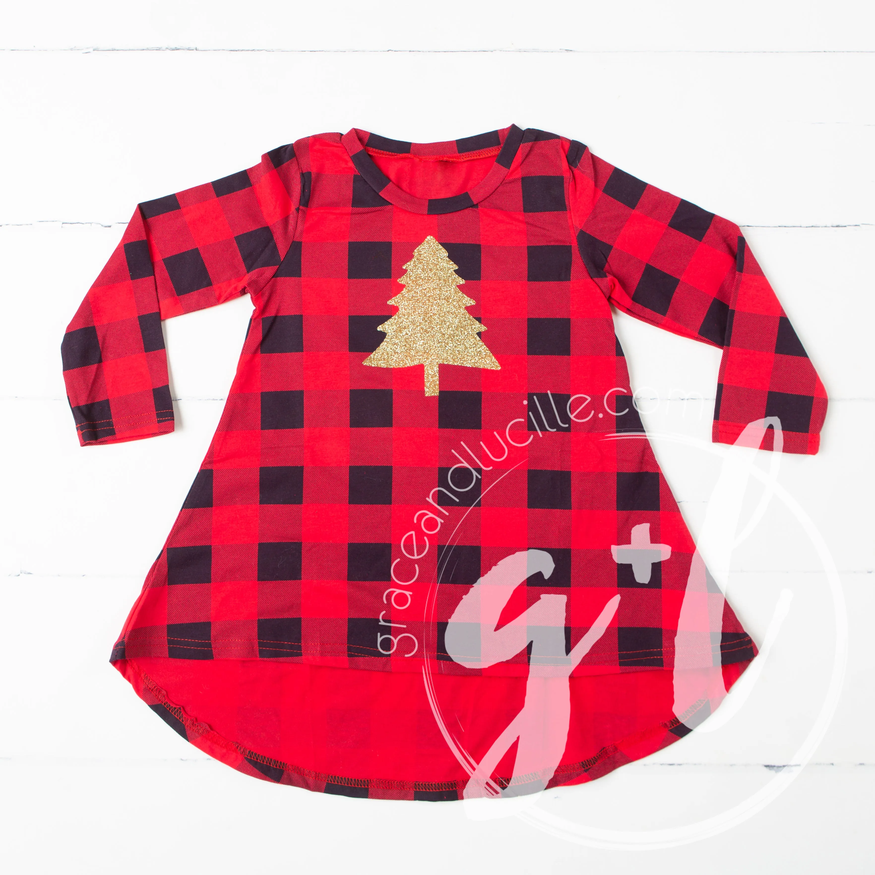 Buffalo Check Christmas Dress- Christmas Tree