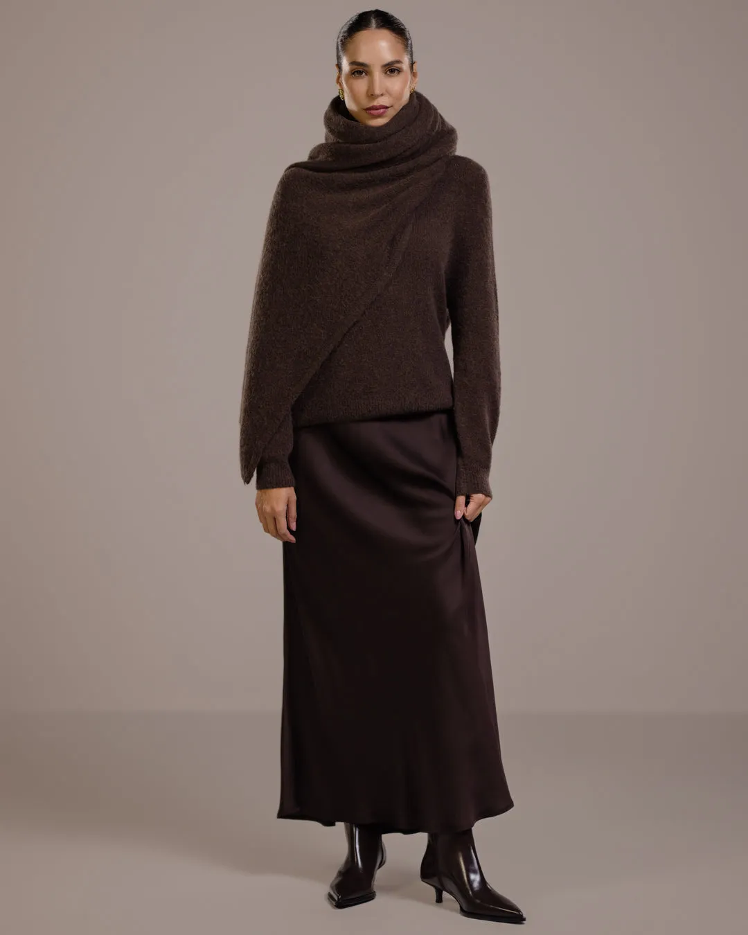 Camilla Bias Satin Skirt | Espresso Brown