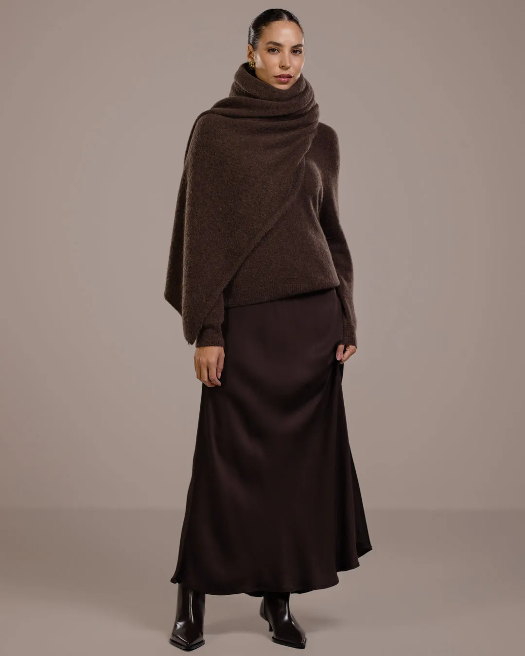 Camilla Bias Satin Skirt | Espresso Brown