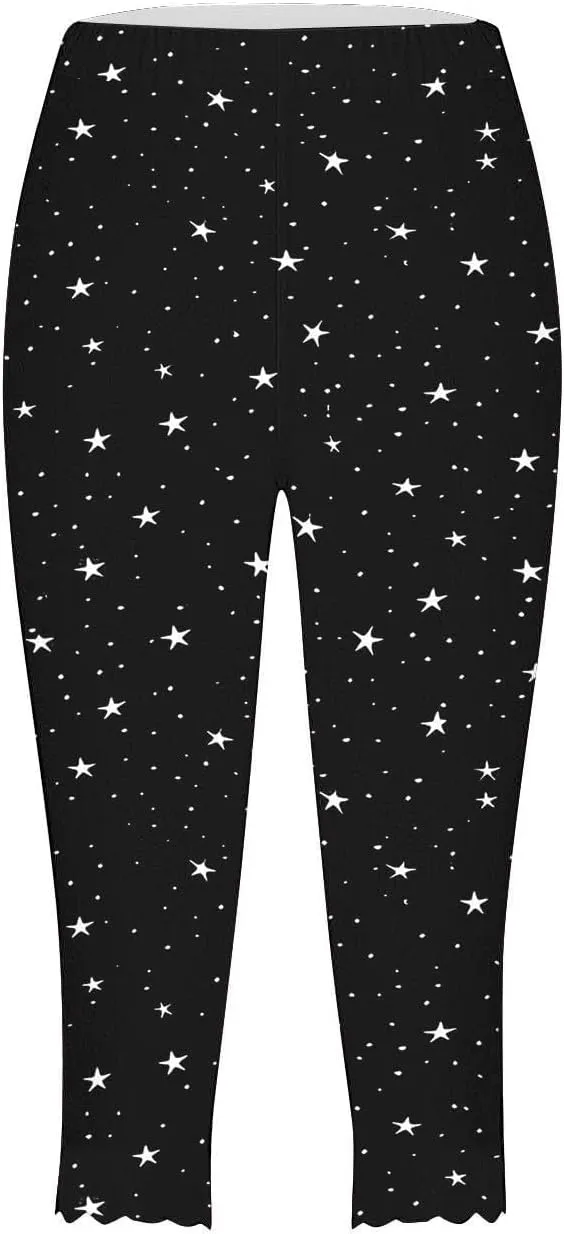 Capri Leggings for Women 2025 Floral Print High Waist Capris Tummy Control Knee Length Yoga Pants Cropped Trouser