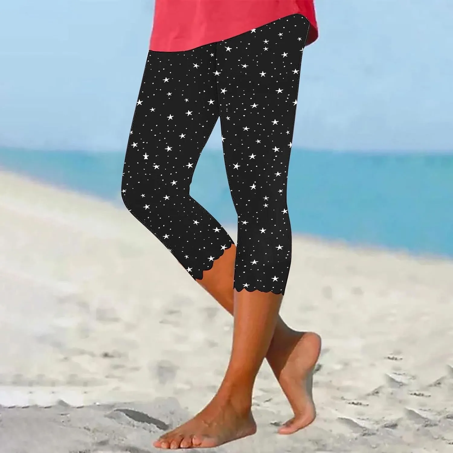 Capri Leggings for Women 2025 Floral Print High Waist Capris Tummy Control Knee Length Yoga Pants Cropped Trouser