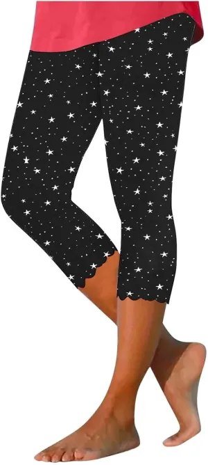 Capri Leggings for Women 2025 Floral Print High Waist Capris Tummy Control Knee Length Yoga Pants Cropped Trouser
