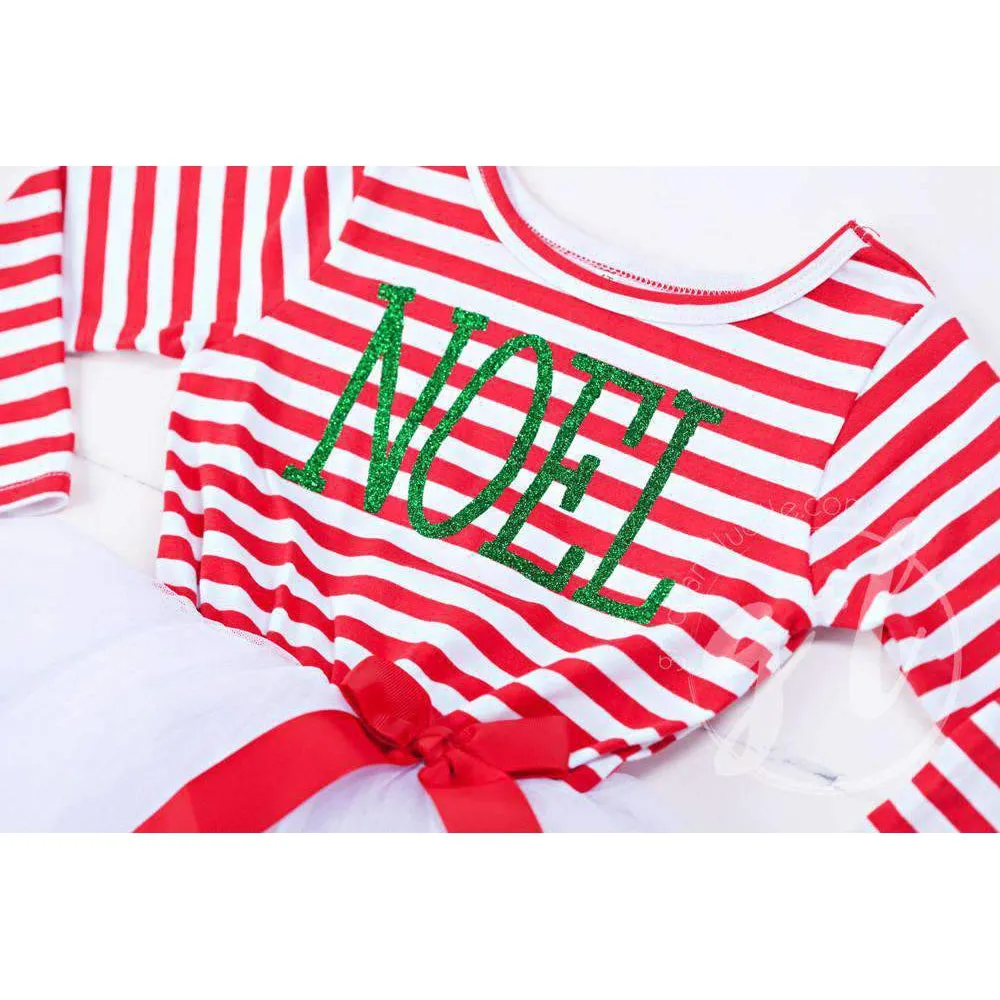 Christmas "NOEL" Dress Red Striped Long Sleeves