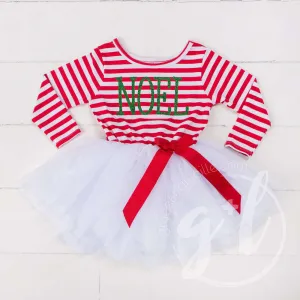 Christmas "NOEL" Dress Red Striped Long Sleeves