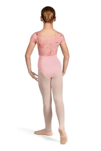 CL5232 - Girls Candy Pink Mesh Back Cap Sleeve Leotard - Select Size