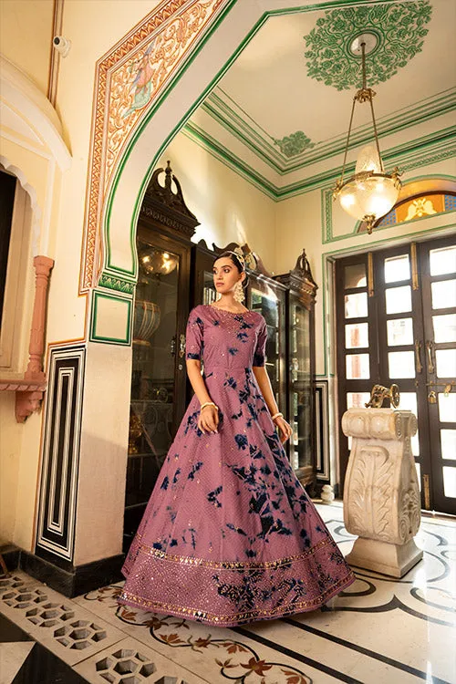 Cotton Shibori Print With Sequence Embroidered Anarkali Gown
