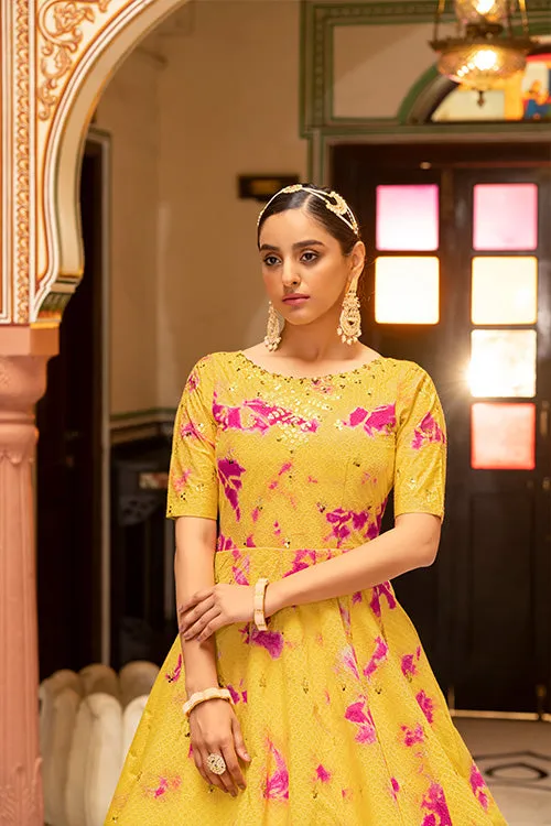 Cotton Shibori Print With Sequence Embroidered Anarkali Gown